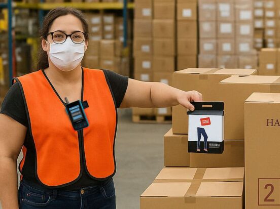 Hanes frontline worker wearing a Walt Smart Radio