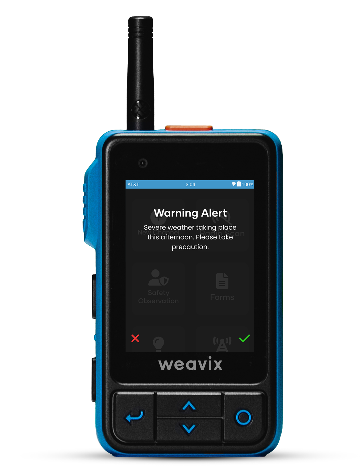 Walt Smart Radio showing a warning alert on the screen