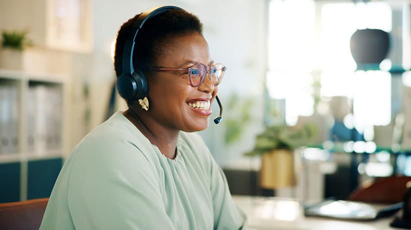 Woman talking on a headset