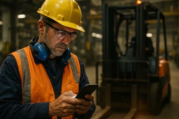 Frontline worker distracted by phone