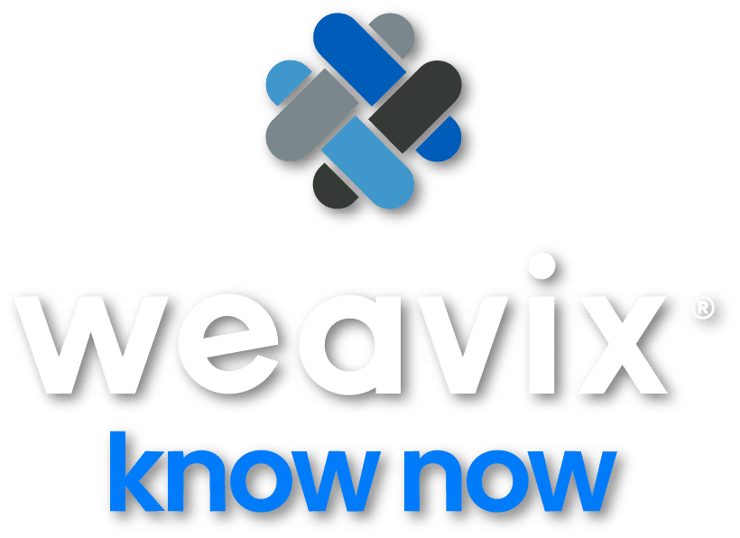 The weavix logo with the words know now